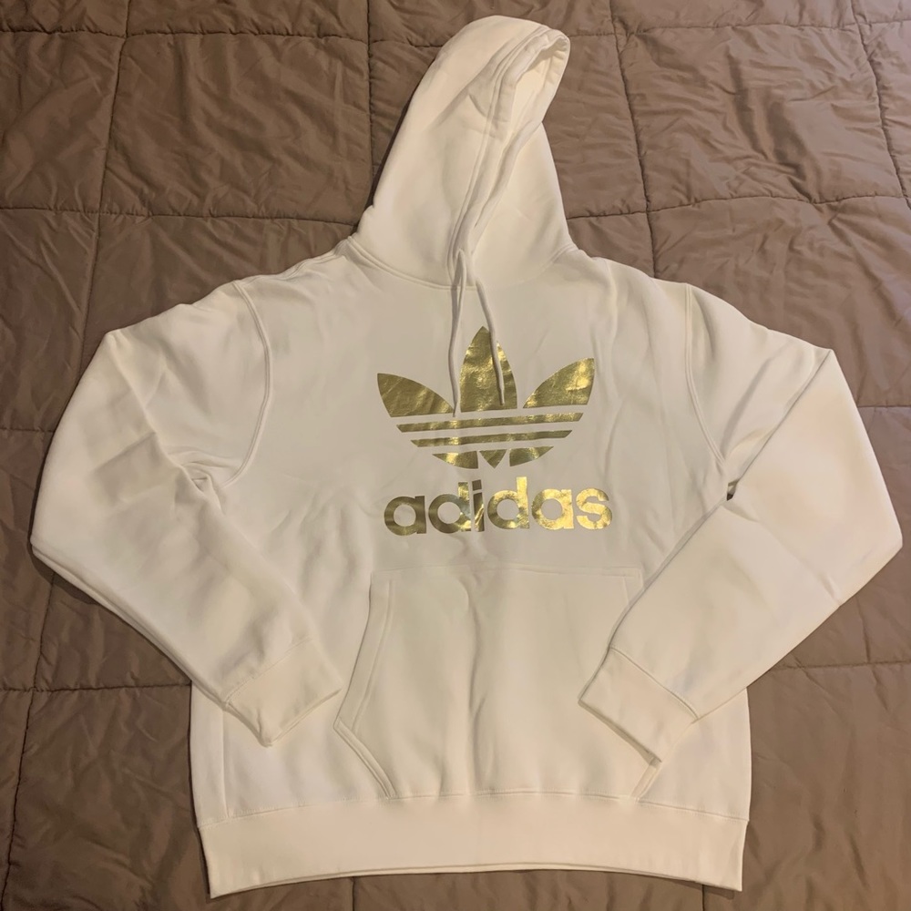 Adidas white and gold hoodie sz medium